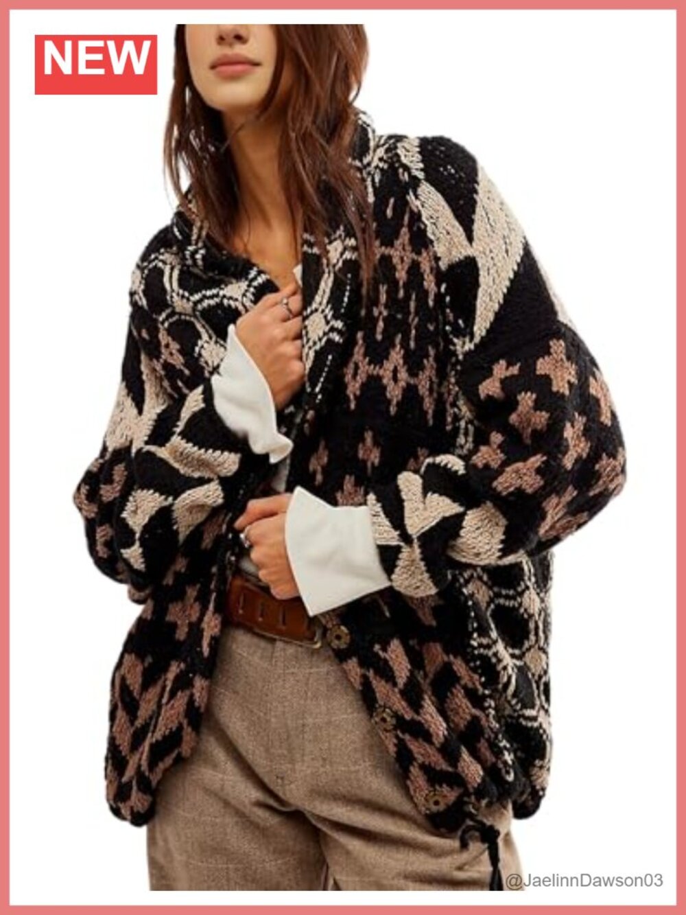 Women Fall Sweater Cardigans Graphic Button Down Collar Knitwear Long Sleeve